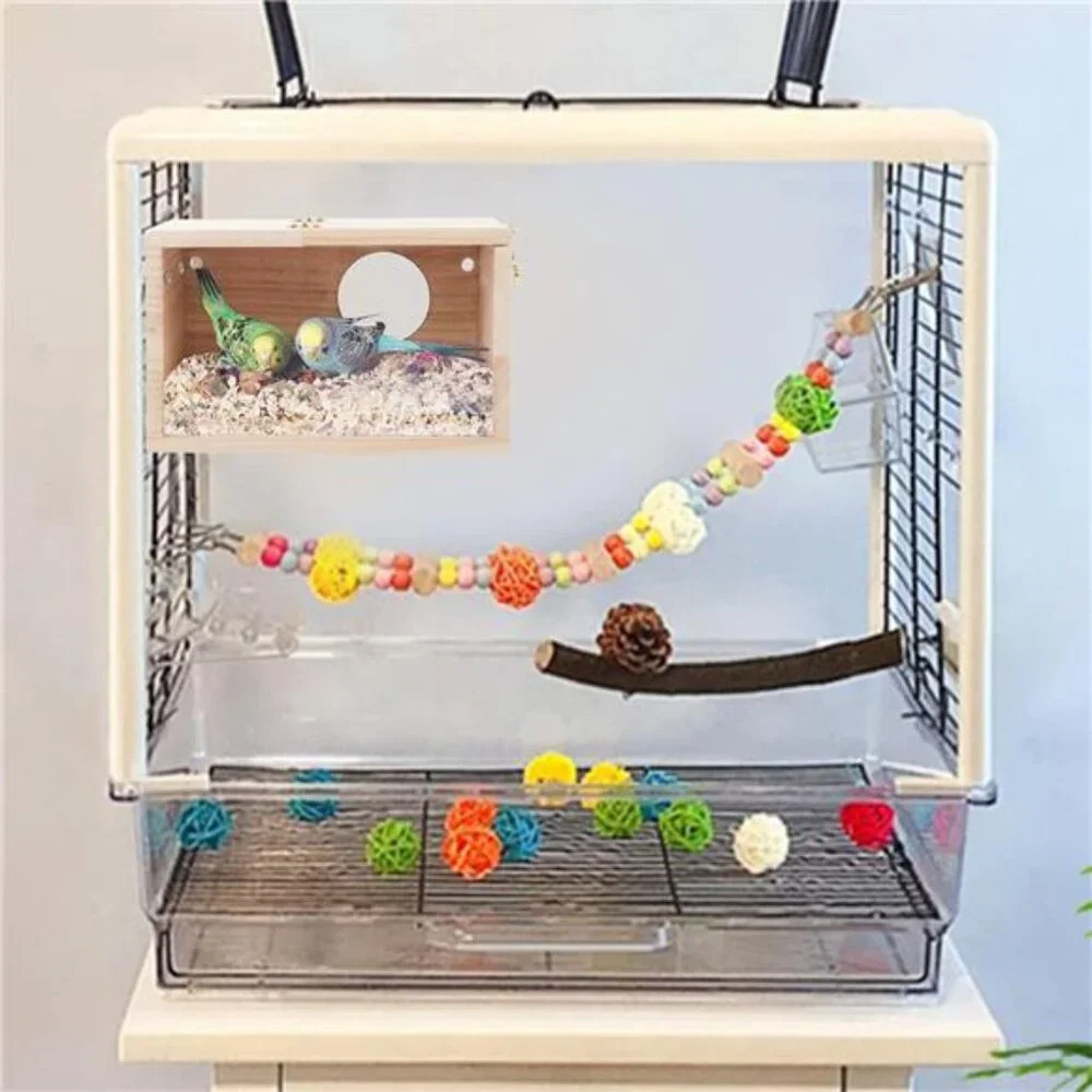 Parakeet Nesting Box Transparent Design, Bird Nest Breeding Box with Perch Wood